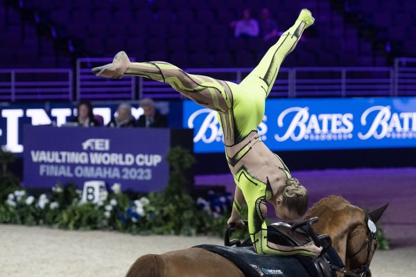 FEI Vaulting World Cup™ Champion Kathrin Meyer (GER) winner with San Classico S in the FEI Vaulting World Cup™ Final - Omaha 2023 - Female Final Copyright ©FEI/Richard Juilliart
