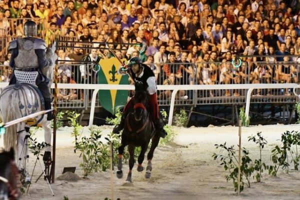 Uomo a cavallo durante la Giostra cavalleresca di Sulmona nel rispetto animale