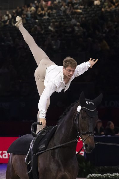 Lorenzo Lupacchini ITA and Rosenstolz 99 gold medalists Male at the FEI Vaulting World Cup™ Final Leipzig 2022. Copyright ©FEIRichard Juilliart
