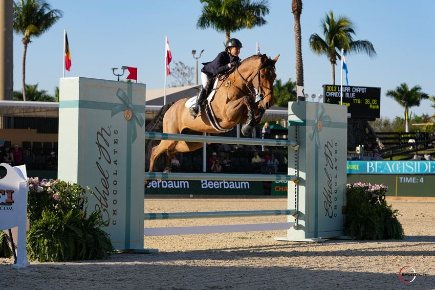 Laura Chapot Chandon Blue winners of the 62500 Ethel M Chocolates CSI2 Grand Prix. Photo © Sportfot 1