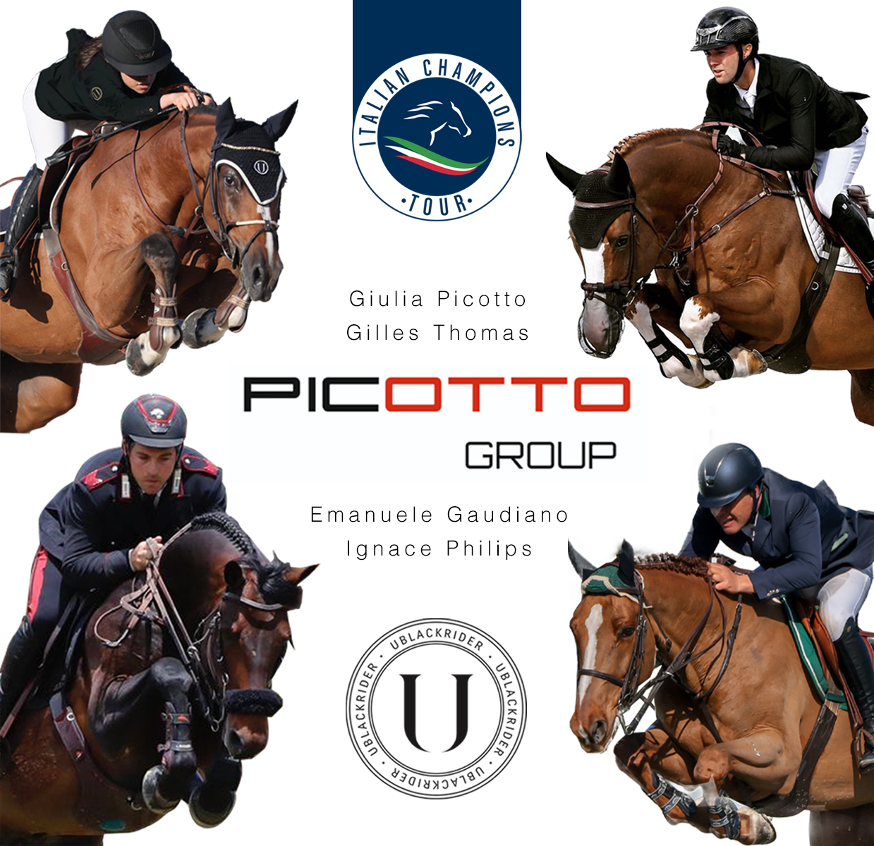 U BLACK: nuova partnership con Team Picotto per Italian Champions Tour 1 U Black veste il Team Picotto per l'Italian Champions Tour 2024, Emanuele Gaudiano, Giulia Picotto, Ignace Philips e Gilles Thomas