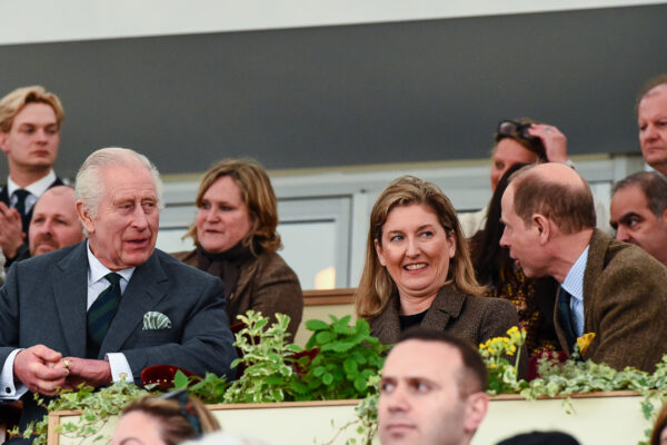 HM King Charles III talking with Duke of Edinburgh and Jo Smith of DAKS at the Royal Windsor Horse Show In Partnership with Defender, held in the private grounds of Windsor Castle in Windsor in Berkshire in the UK between 1st - 5th May 2024