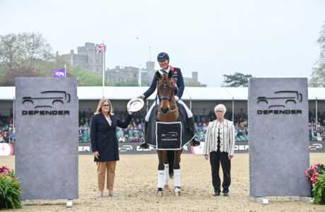 Emile Faurie (GBR) riding Bellevue winners of The Defender CDI4* FEI Dressage Freestyle on the second day of Royal Windsor Horse Show @RoyalWindsorHorseShow/Peter Nixon