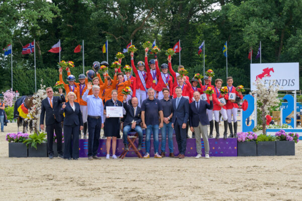 European Championship podium with overjoyed young riders