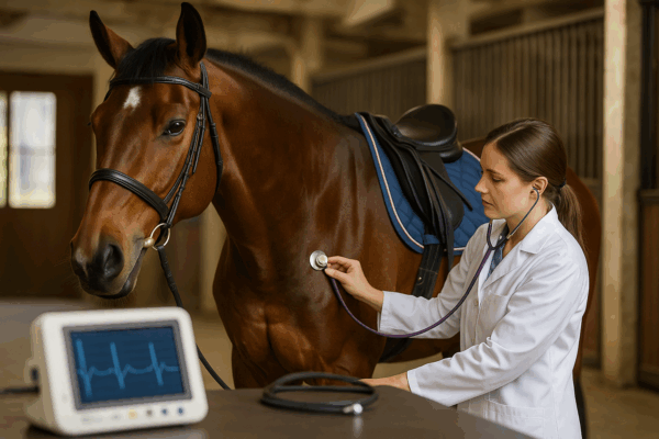 Visita veterinaria per controllo della salute cardiovascolare del cavallo atleta