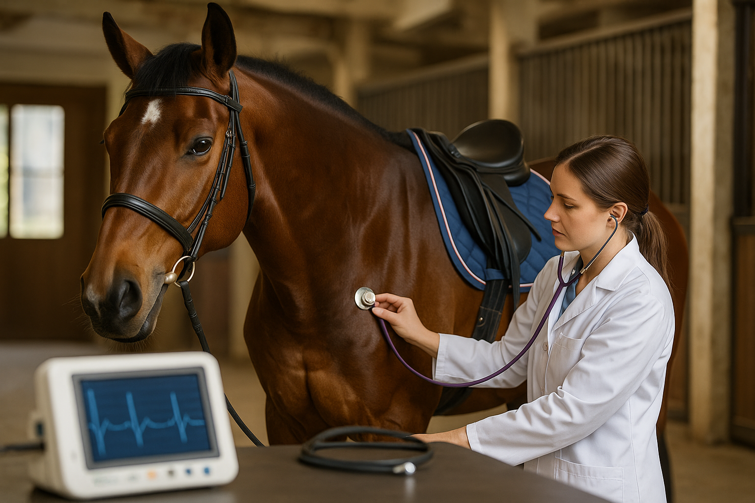 Visita veterinaria per controllo della salute cardiovascolare del cavallo atleta