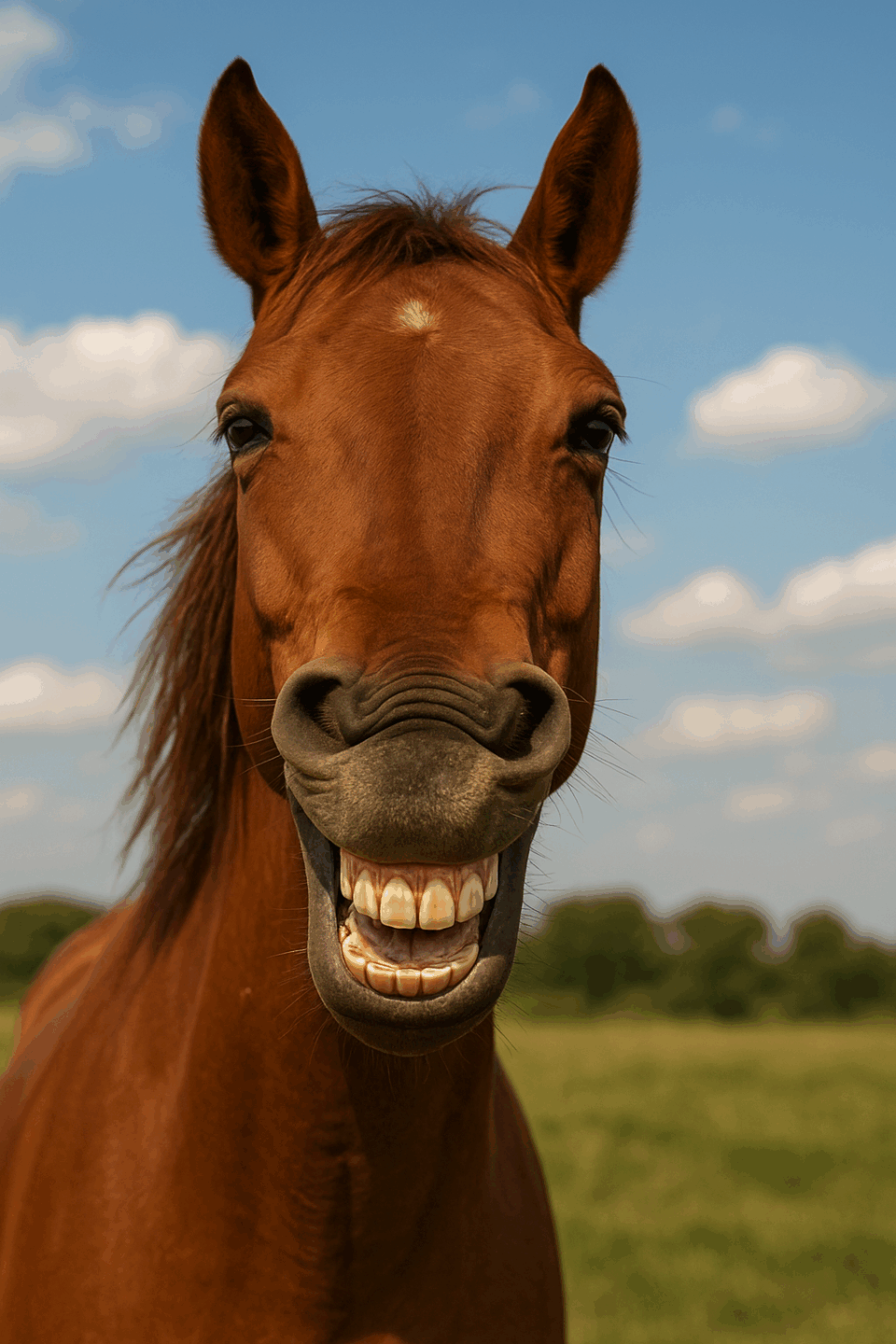 Smiling Chestnut Horse in Sunlight 1