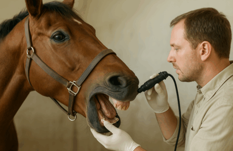 cavallo anziano e odontoiatra equino