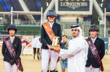 lara tryba fra and chageorge winners of csi3 w grand prix – 150cm doha equestrian tour 2026 week 5 h.h. amirs sword 2026 11th to 14th of february 2026 doha qatar. pc cdet lukasz kowalski 4098