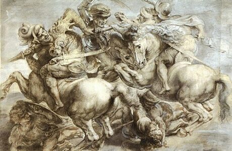 Scontri di cavalieri – Il turbine di violenza studiato da Leonardo da Vinci.