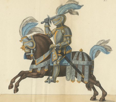 cavalieri in armatura da giostra su cavalli bardati 1842 carta immagine 4