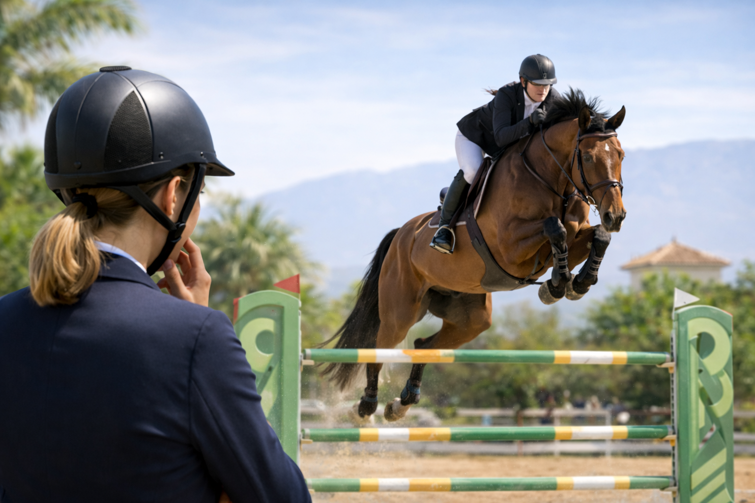 una ragazza che guarda una gara e ha paura di tornare a saltare dopo una caduta da cavallo