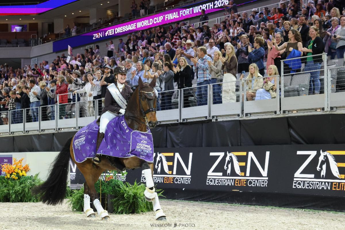 Becky Moody (GBR) and Jagerbomb enjoying their victory lap