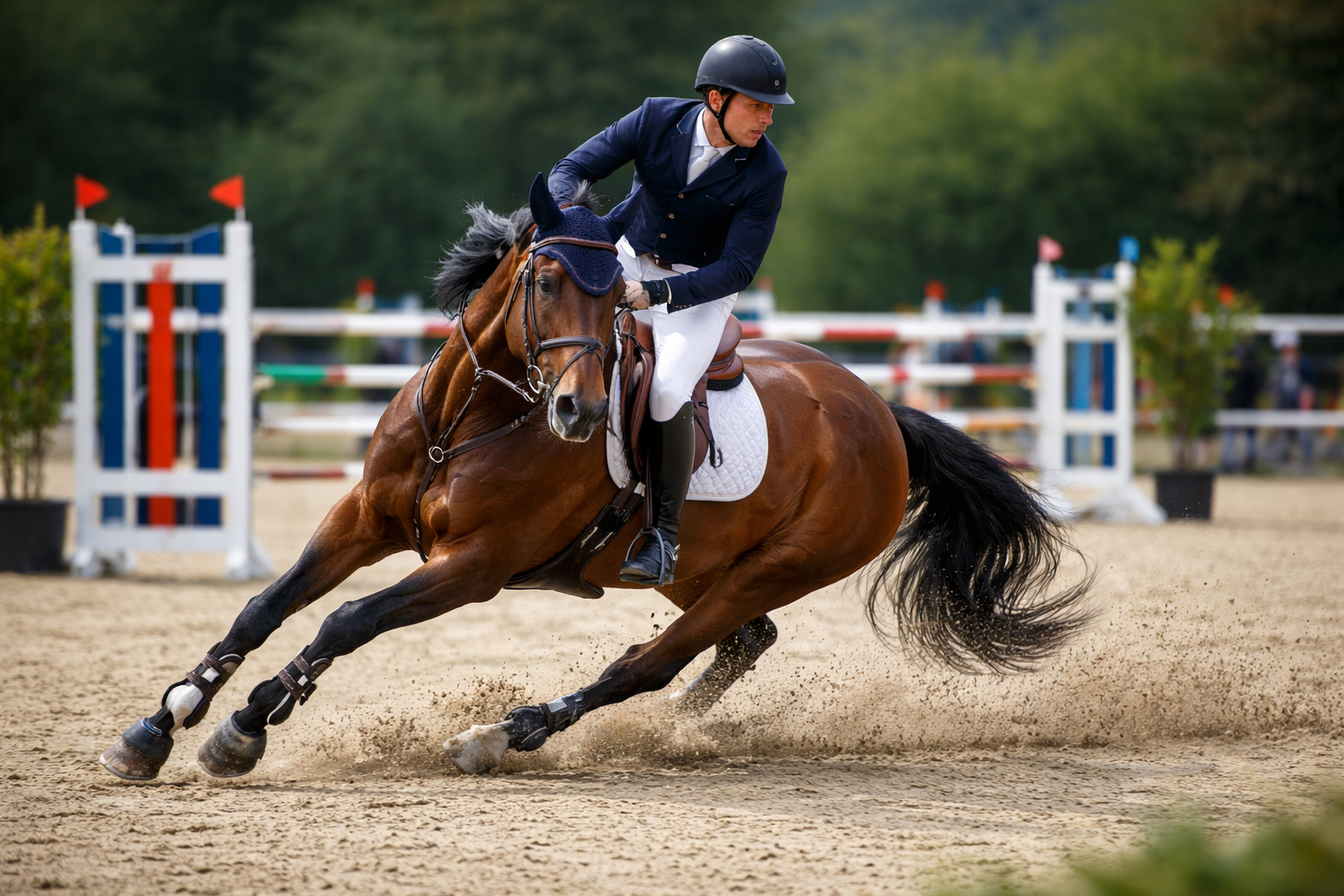 la girata di un cavallo e cavaliere in gara