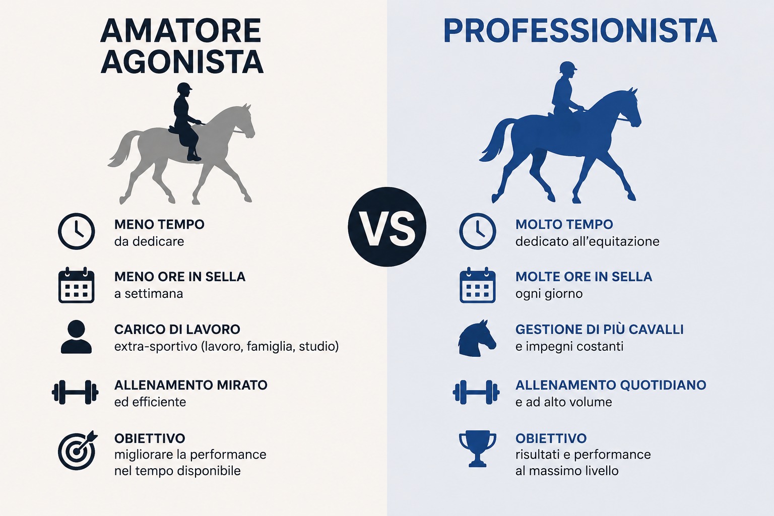 differenza preparazione fisica equestre tra amatore e professionista
