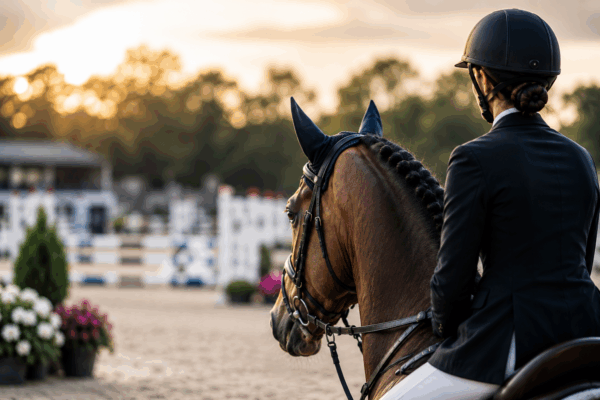 Cavaliere in un'arena al tramonto