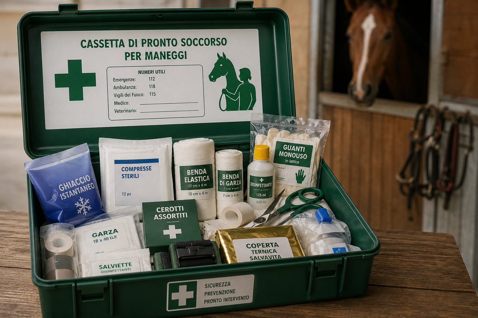 Pronto soccorso nelle scuderie e nei maneggi, sicurezza indispensabile per persone e cavalli.